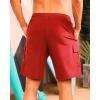 imageSILKWORLD Mens Swim Trunks with Compression Liner Quick Dry Bathing Suits 9 Inch Swimming Shorts with Cargo PocketsRed