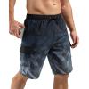 imageSILKWORLD Mens Swim Trunks with Compression Liner Quick Dry Bathing Suits 9 Inch Swimming Shorts with Cargo PocketsZ0 Black Grey Geometric Gradient