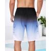 imageSILKWORLD Mens Swim Trunks with Compression Liner Quick Dry Bathing Suits 9 Inch Swimming Shorts with Cargo PocketsZ0 Black Grey White Gradient