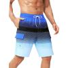 imageSILKWORLD Mens Swim Trunks with Compression Liner Quick Dry Bathing Suits 9 Inch Swimming Shorts with Cargo PocketsZ0 Gradient Black Blue Stripes