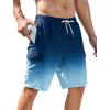 imageSILKWORLD Mens Swim Trunks with Compression Liner Quick Dry Bathing Suits 9 Inch Swimming Shorts with Cargo PocketsZ0 Gradient Blue