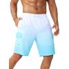 imageSILKWORLD Mens Swim Trunks with Compression Liner Quick Dry Bathing Suits 9 Inch Swimming Shorts with Cargo PocketsZ0 Gradient White Blue