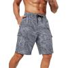 imageSILKWORLD Mens Swim Trunks with Compression Liner Quick Dry Bathing Suits 9 Inch Swimming Shorts with Cargo PocketsZ0 Grey Leaf