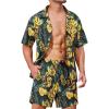 imageSILKWORLD Mens Casual Button Down Shirts 2 Piece Short Sleeve Outfits Hawaiian Shirt and Shorts SetA2yellow Leaf