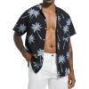 imageSILKWORLD Mens Casual Button Down Shirts Short Sleeve Band Collar Shirts Cotton Linen Mens Henley Hawaiian Shirt with Pocket10anavy Coconut Tree