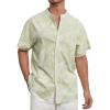 imageSILKWORLD Mens Casual Button Down Shirts Short Sleeve Band Collar Shirts Cotton Linen Mens Henley Hawaiian Shirt with Pocket8agreen Leaves