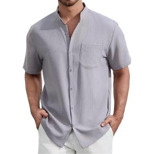 imageSILKWORLD Hawaiian Shirt for Men Regular Fit Short Sleeve Mens Beach Shirts Vacation Print Casual ShirtsGrey