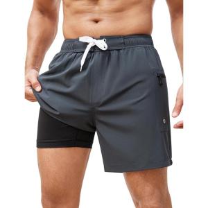 imageSILKWORLD Mens Swim Trunks 6quot Quick Dry Bathing Suit Beach Swimming Shorts with Compression Liner and Zipper PocketsCharcoal Grey