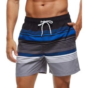 imageSILKWORLD Mens Swim Trunks Quick Dry Shorts with PocketsBlackBlueGrey Stripes1