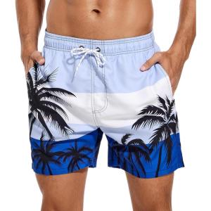 imageSILKWORLD Mens Swim Trunks Quick Dry Shorts with PocketsBluecoconut Tree