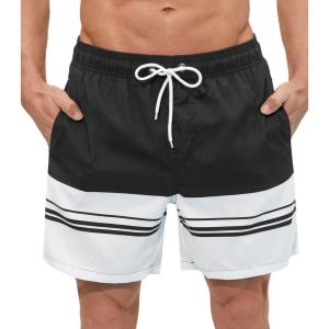 imageSILKWORLD Mens Swim Trunks Quick Dry Shorts with PocketsBw Stripes