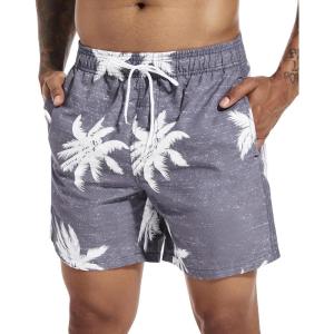 imageSILKWORLD Mens Swim Trunks Quick Dry Shorts with PocketsPalm Leafgrey