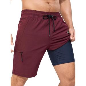 imageSILKWORLD Mens Swim Trunks with Compression Liner Quick Dry 9quot Bathing Suit Summer Beach Swimming Shorts with Zip PocketsA05wine Red