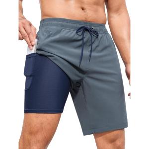 imageSILKWORLD Mens Swim Trunks with Compression Liner Quick Dry 9quot Bathing Suit Summer Beach Swimming Shorts with Zip PocketsA06dark Grey