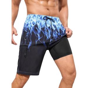 imageSILKWORLD Mens Swim Trunks with Compression Liner Quick Dry 9quot Bathing Suit Summer Beach Swimming Shorts with Zip PocketsGradientblueblack