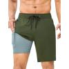 imageSILKWORLD Mens Swim Trunks Quick Dry Bathing Suit Board Swimming Shorts with Zipper Pockets and Compression LinerArmy Greenwith Gray Liner
