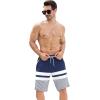 imageSILKWORLD Mens Swim Trunks Quick Dry Bathing Suit Board Swimming Shorts with Zipper Pockets and Compression LinerNavywhite Stripes