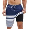 imageSILKWORLD Mens Swim Trunks Quick Dry Bathing Suit Board Swimming Shorts with Zipper Pockets and Compression LinerNavywhite Stripes
