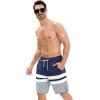 imageSILKWORLD Mens Swim Trunks Quick Dry Bathing Suit Board Swimming Shorts with Zipper Pockets and Compression LinerNavywhite Stripes