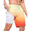 imageSILKWORLD Mens Swim Trunks Quick Dry Bathing Suit Board Swimming Shorts with Zipper Pockets and Compression LinerOrange Gradient