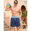 imageSILKWORLD Mens Swim Trunks Quick Dry Compression Liner 2 in 1 Shorts Men SwimsuitNavy Blue Stripes