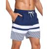 imageSILKWORLD Mens Swimming Trunks 5 Inch Inseam Swim Shorts Summer Bathing Suit Swimwear Beachwear with PocketsNavy White Stripe