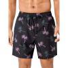 imageSILKWORLD Mens Swimming Trunks 5 Inch Inseam Swim Shorts Summer Bathing Suit Swimwear Beachwear with PocketsBlack Pink Coconut Tree