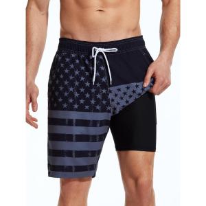 imageSILKWORLD Mens Swim Trunks Quick Dry Bathing Suit Board Swimming Shorts with Zipper Pockets and Compression LinerAmerican Flagblack
