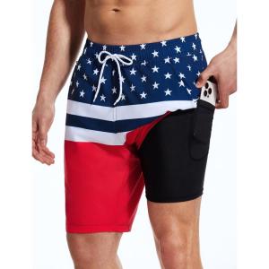 imageSILKWORLD Mens Swim Trunks Quick Dry Bathing Suit Board Swimming Shorts with Zipper Pockets and Compression LinerAmerican Flagred