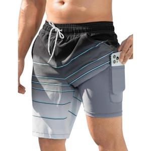 imageSILKWORLD Mens Swim Trunks Quick Dry Bathing Suit Board Swimming Shorts with Zipper Pockets and Compression LinerBlackblue Pinstripes
