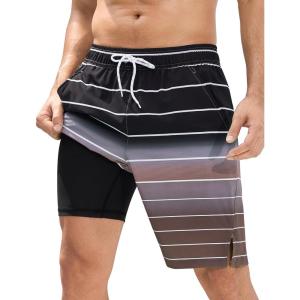 imageSILKWORLD Mens Swim Trunks Quick Dry Bathing Suit Board Swimming Shorts with Zipper Pockets and Compression LinerBlackcoffee