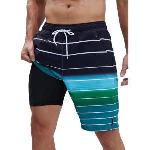 imageSILKWORLD Mens Swim Trunks Quick Dry Bathing Suit Board Swimming Shorts with Zipper Pockets and Compression LinerBlackgreen