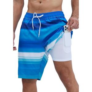 imageSILKWORLD Mens Swim Trunks Quick Dry Bathing Suit Board Swimming Shorts with Zipper Pockets and Compression LinerBlue Gradient