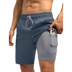 imageSILKWORLD Mens Swim Trunks Quick Dry Bathing Suit Board Swimming Shorts with Zipper Pockets and Compression LinerCharcoal Gray