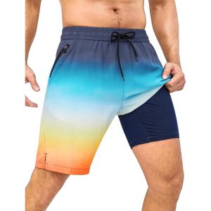 imageSILKWORLD Mens Swim Trunks Quick Dry Bathing Suit Board Swimming Shorts with Zipper Pockets and Compression LinerColor Gradient