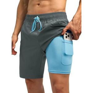 imageSILKWORLD Mens Swim Trunks Quick Dry Bathing Suit Board Swimming Shorts with Zipper Pockets and Compression LinerDark Grey