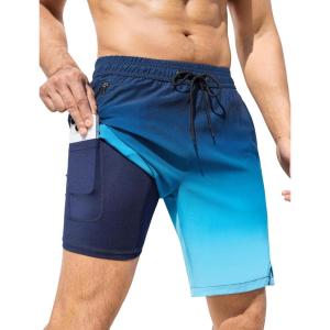 imageSILKWORLD Mens Swim Trunks Quick Dry Bathing Suit Board Swimming Shorts with Zipper Pockets and Compression LinerGradientblue Color Blue Gradient