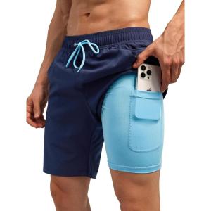imageSILKWORLD Mens Swim Trunks Quick Dry Bathing Suit Board Swimming Shorts with Zipper Pockets and Compression LinerNavy