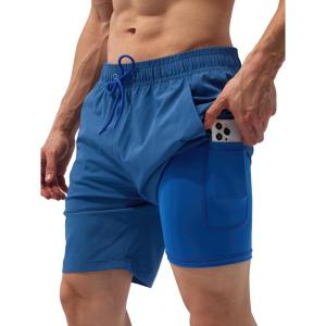 imageSILKWORLD Mens Swim Trunks Quick Dry Bathing Suit Board Swimming Shorts with Zipper Pockets and Compression LinerNavy Blue