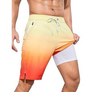imageSILKWORLD Mens Swim Trunks Quick Dry Bathing Suit Board Swimming Shorts with Zipper Pockets and Compression LinerOrange Gradient