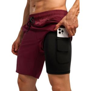 imageSILKWORLD Mens Swim Trunks Quick Dry Bathing Suit Board Swimming Shorts with Zipper Pockets and Compression LinerWine Red