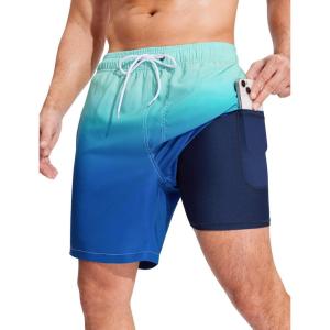 imageSILKWORLD Mens Swim Trunks Quick Dry Compression Liner 2 in 1 Shorts Men SwimsuitBlue Gradient