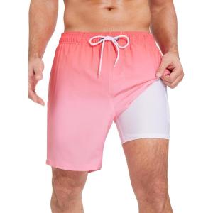imageSILKWORLD Mens Swim Trunks Quick Dry Compression Liner 2 in 1 Shorts Men SwimsuitPink Gradient