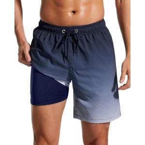 imageSILKWORLD Mens Swim Trunks Quick Dry Compression Liner 2 in 1 Shorts Men SwimsuitStripe Gradientgray  White