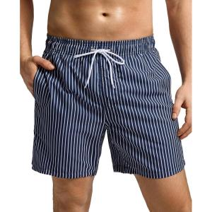 imageSILKWORLD Mens Swimming Trunks 5 Inch Inseam Swim Shorts Summer Bathing Suit Swimwear Beachwear with Pockets5Navy Blue Stripes