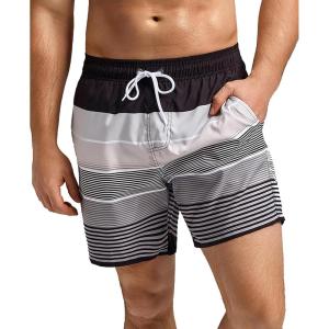 imageSILKWORLD Mens Swimming Trunks 5 Inch Inseam Swim Shorts Summer Bathing Suit Swimwear Beachwear with PocketsBlack Grey Stripes