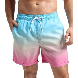 imageSILKWORLD Mens Swimming Trunks 5 Inch Inseam Swim Shorts Summer Bathing Suit Swimwear Beachwear with PocketsBlue Pink Gradient