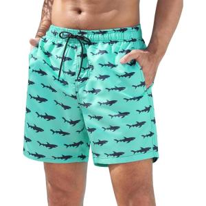 imageSILKWORLD Mens Swimming Trunks 5 Inch Inseam Swim Shorts Summer Bathing Suit Swimwear Beachwear with PocketsBlue Shark