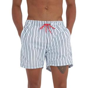 imageSILKWORLD Mens Swimming Trunks 5 Inch Inseam Swim Shorts Summer Bathing Suit Swimwear Beachwear with PocketsBlue Stripe