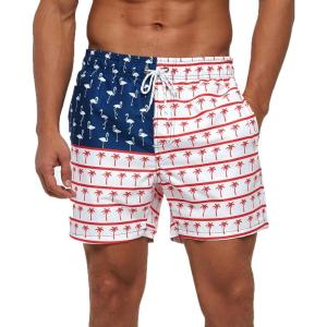 imageSILKWORLD Mens Swimming Trunks 5 Inch Inseam Swim Shorts Summer Bathing Suit Swimwear Beachwear with PocketsRed Flamingo Tree